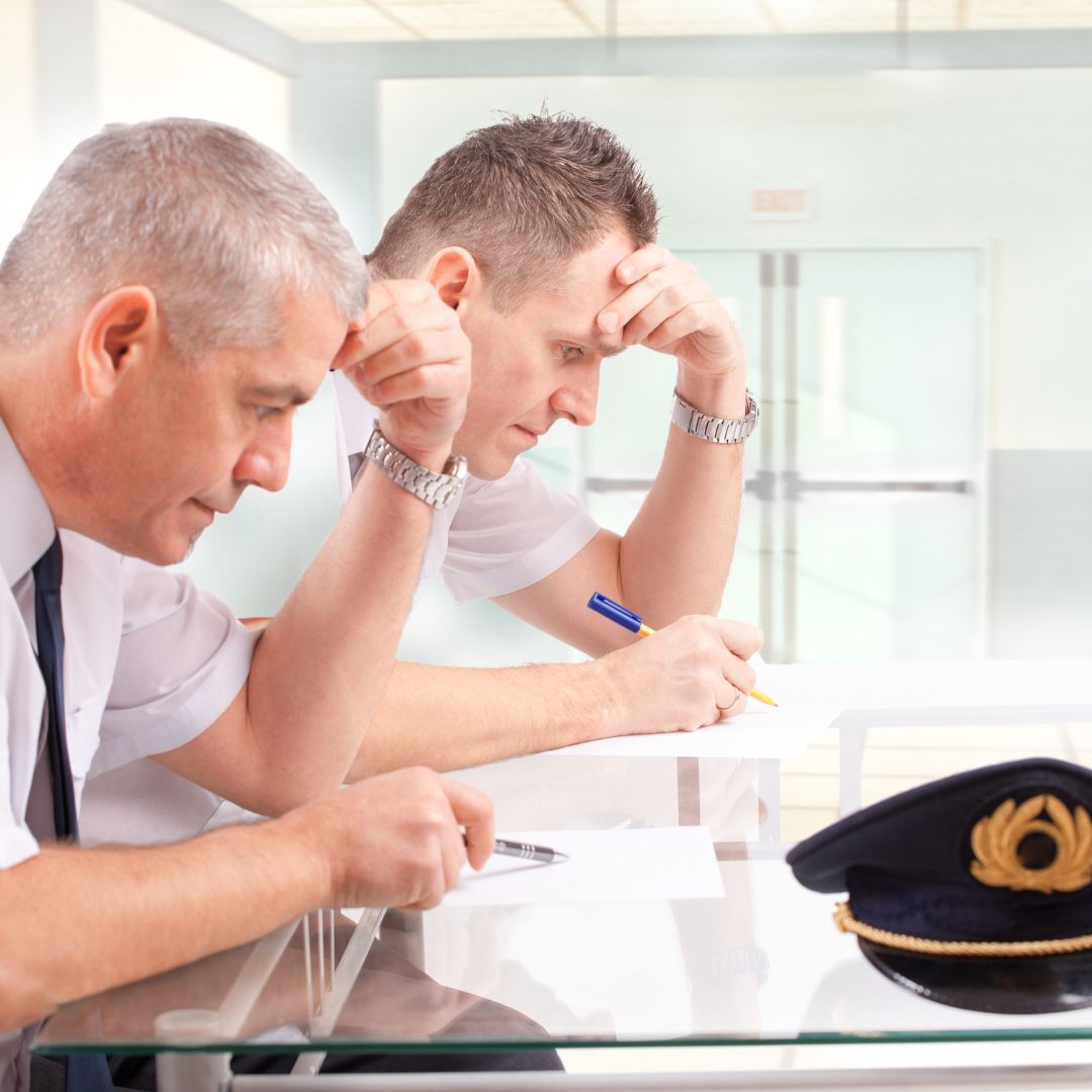Two pilots taking a written exam