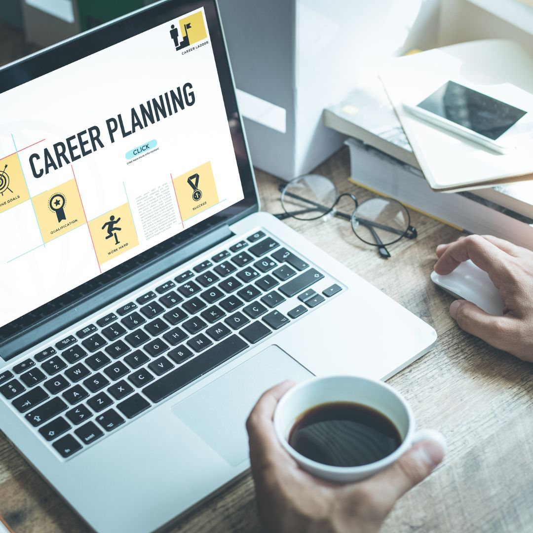 Computer with career planning on screen