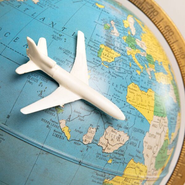 model airplane and globe