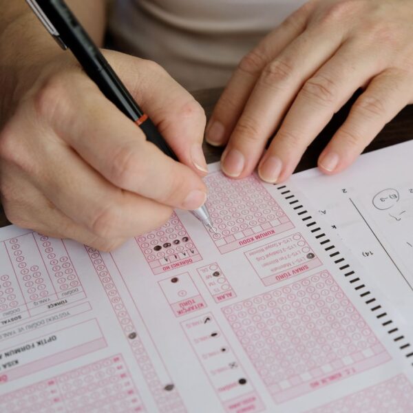 close-up of someone taking an exam