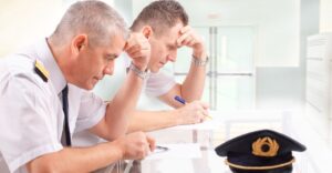 Pilot and co-pilot taking an exam