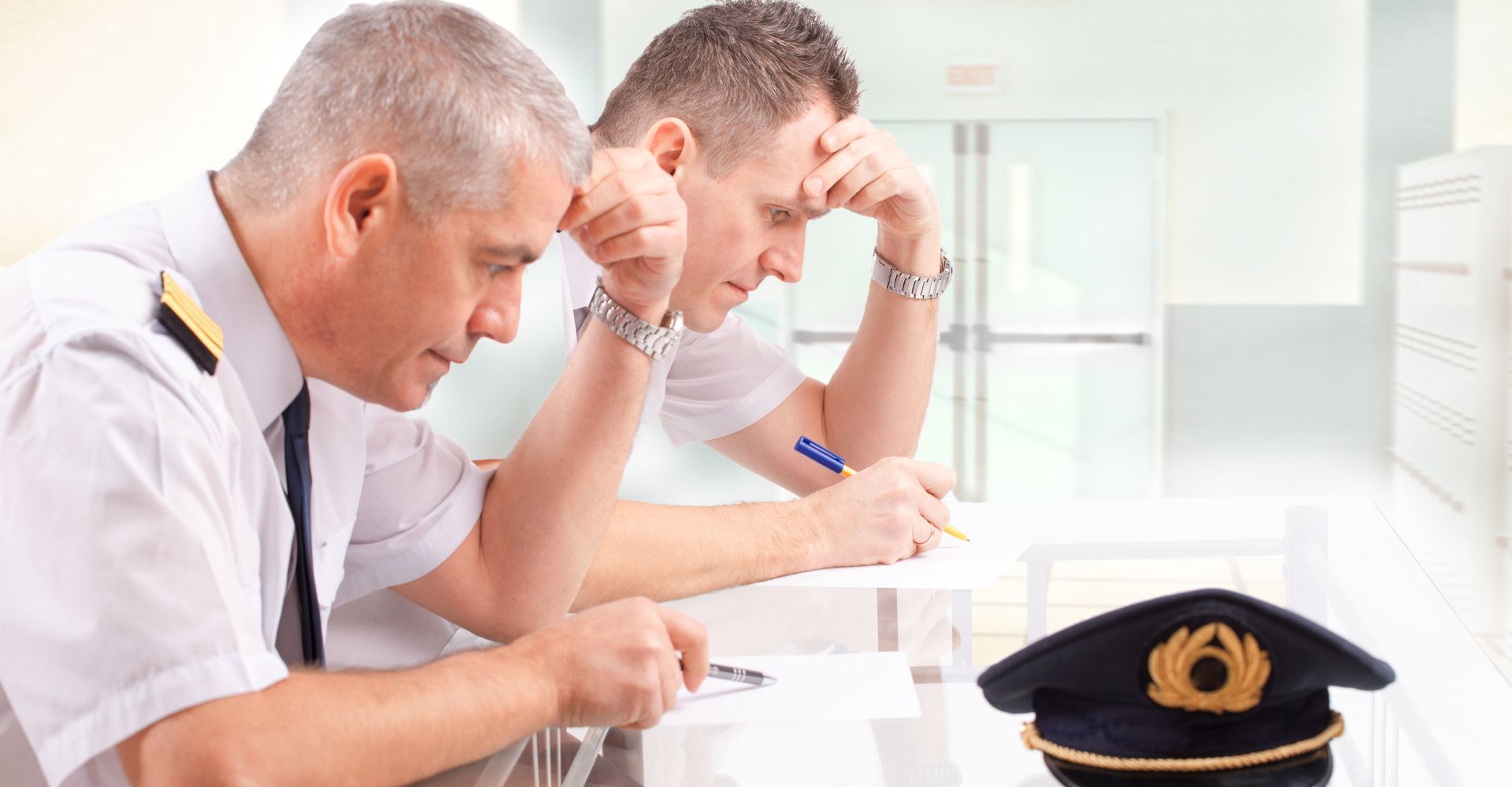 Pilot and co-pilot taking an exam