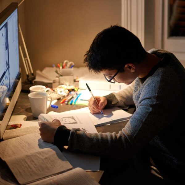 wide view of a student studying