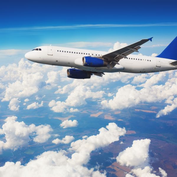 view of airplane mid-flight from exterior