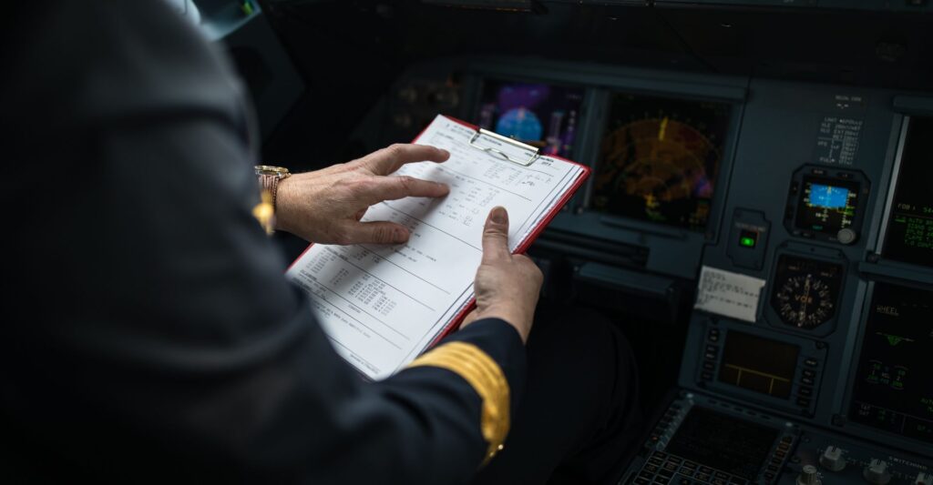 pilot looking at clipboard