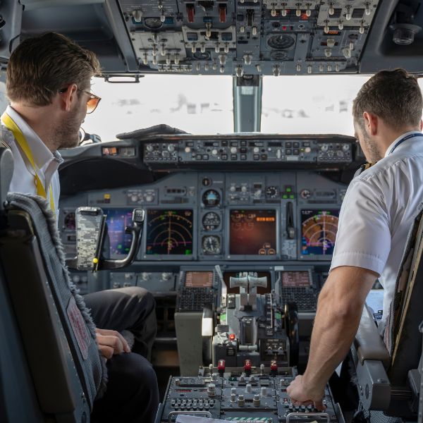 pilots in cockpit