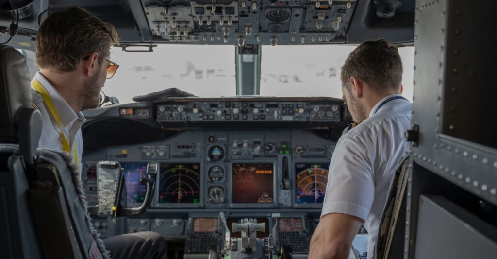 Commercial plane cockpit.