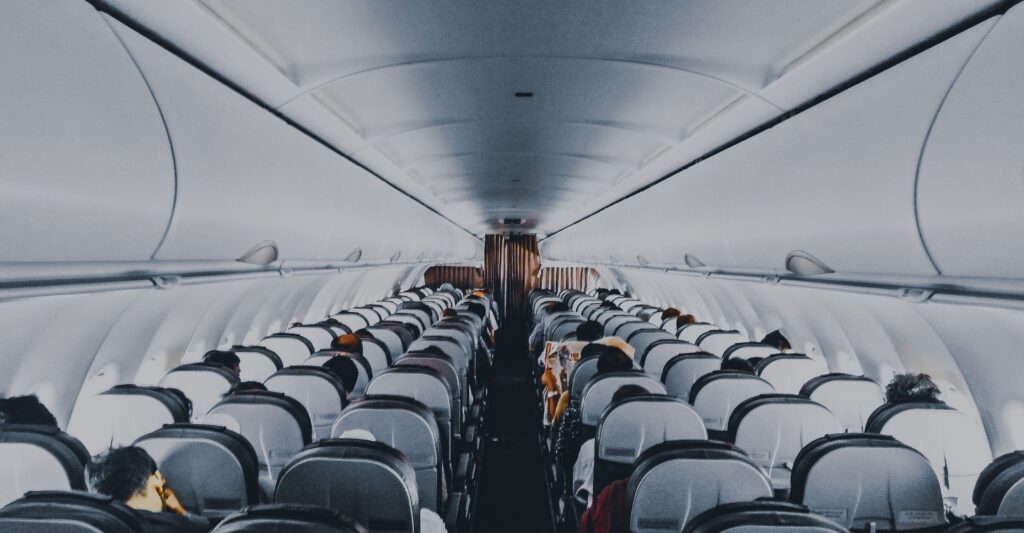 Airline plane interior.