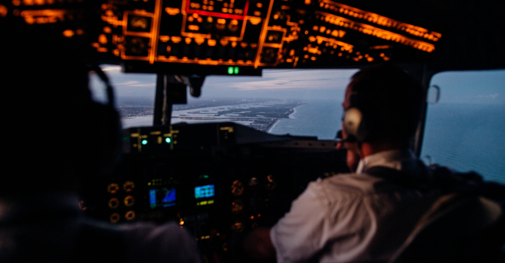 commercial pilot overlooking shoreline